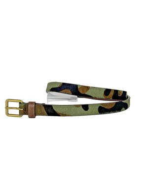 Gap Pony Hair Camo Print Leather Belt Size Small 1" Width Square Brass Buckle